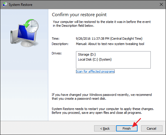 Pasul 3: restaurați computerul