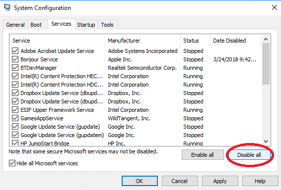 Hide all Microsoft services