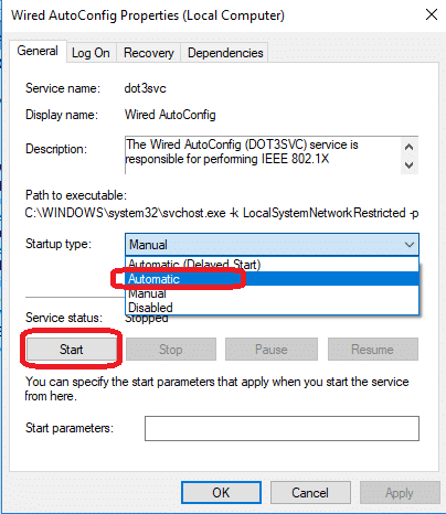 Wired AutoConfig automatic