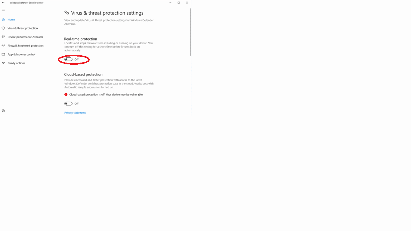 real time protection turned off