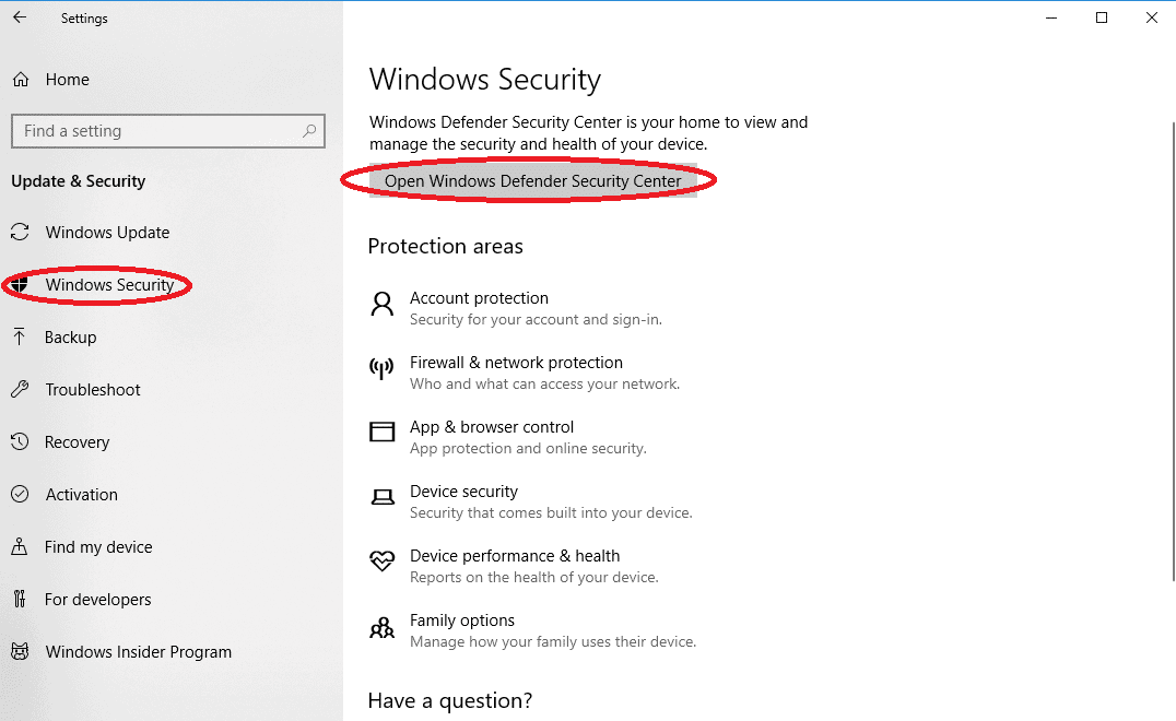 windows defender security center