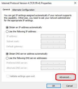 click advanced in Internet Protocol Version 4 properties
