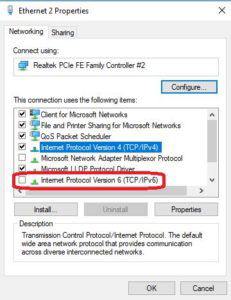 Internet Protocol Version 6 uncheck