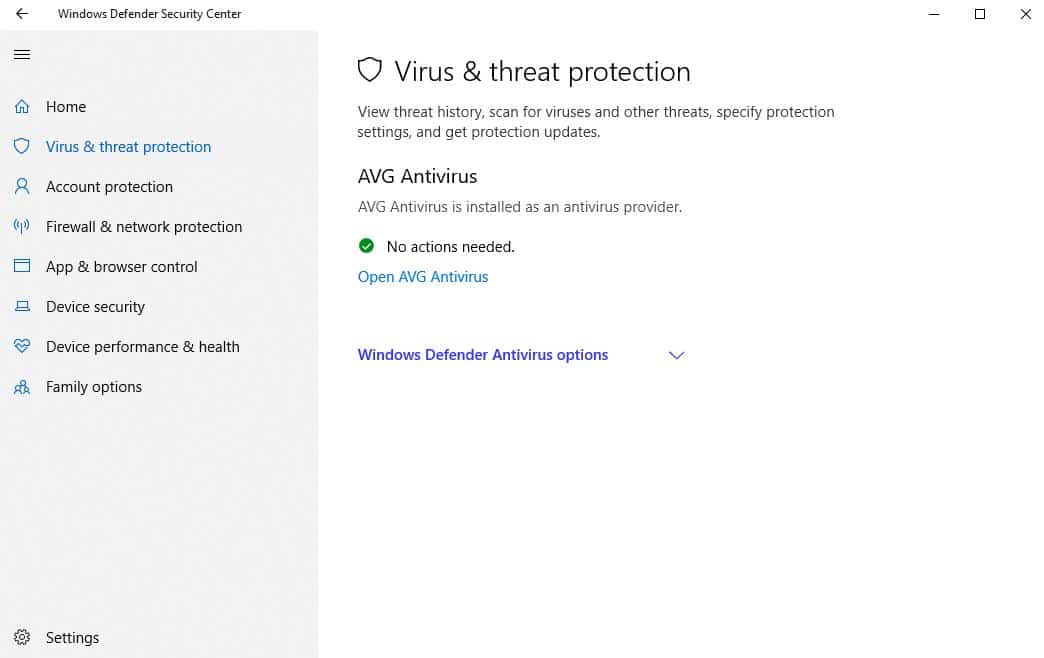 Virus and Threat Protection settings