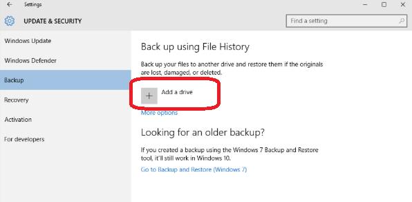 add a drive under backup