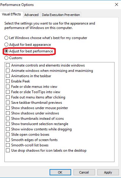 select adjusted for best performance in performance options