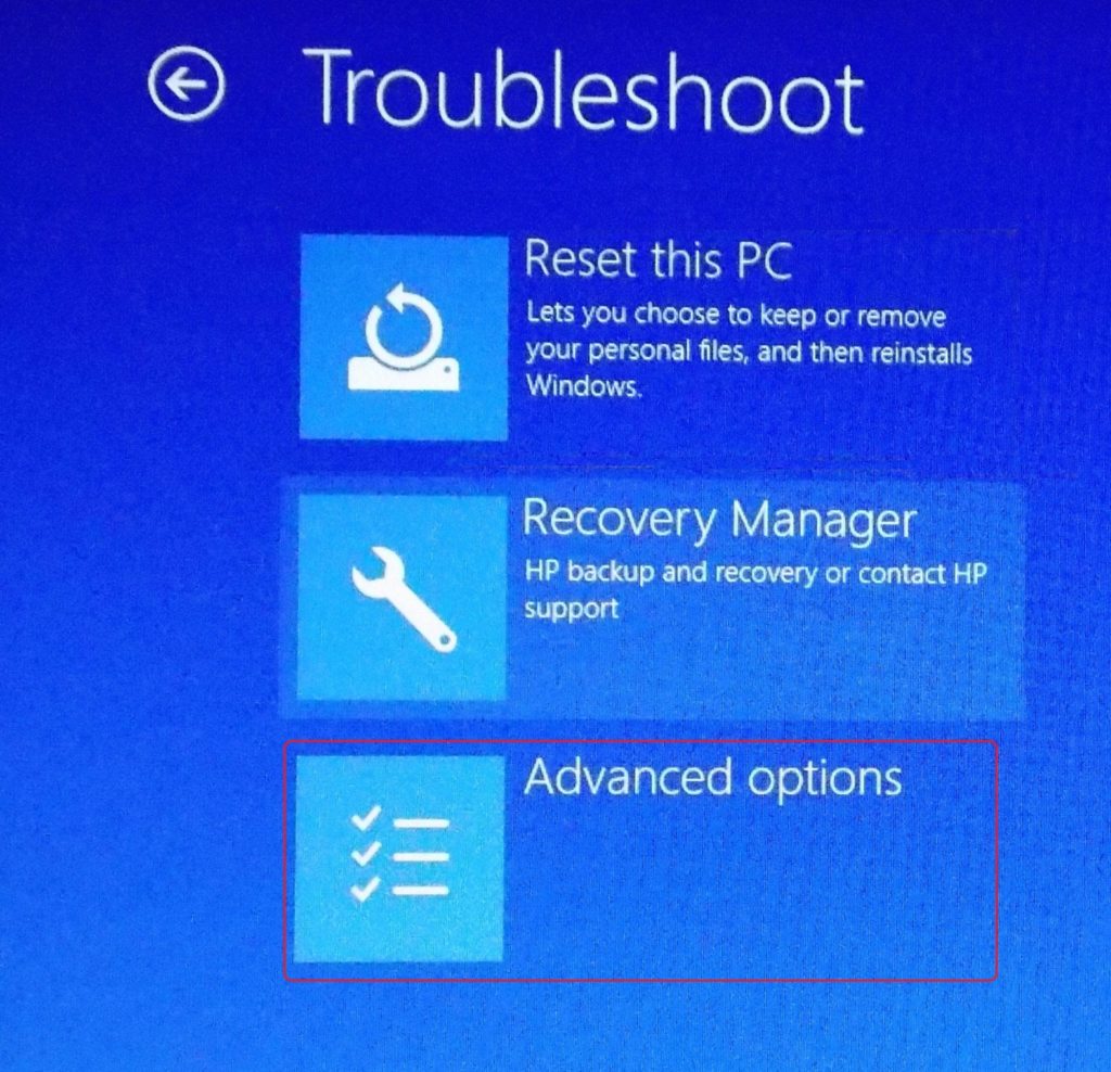 click advanced options under troubleshoot