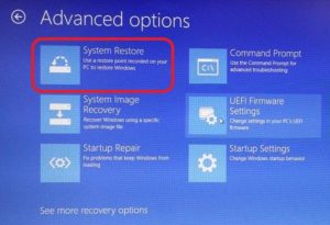 advanced options system restore
