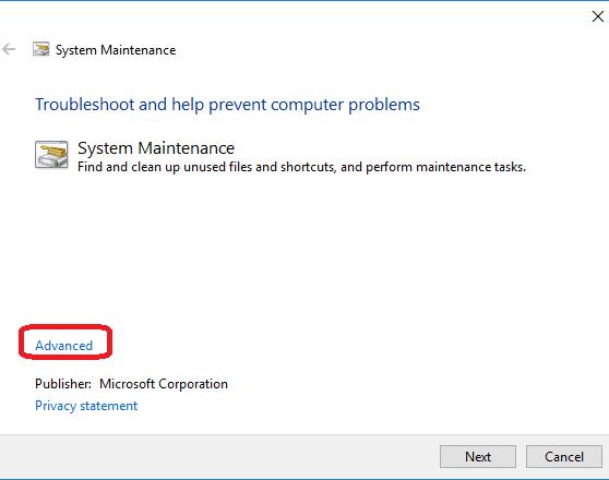 advanced button on system maintenance