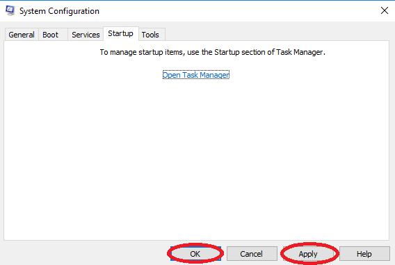 apply button in system configuration window