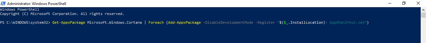 type get appxpackage microsoft.windows.cortana