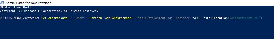 copy and paste the command of get appxpackage