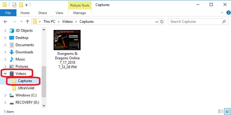 captures folder under videos folder