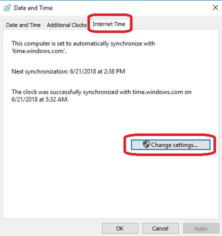 change settings button in internet time