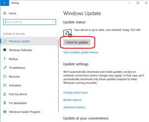 check for updates under update status