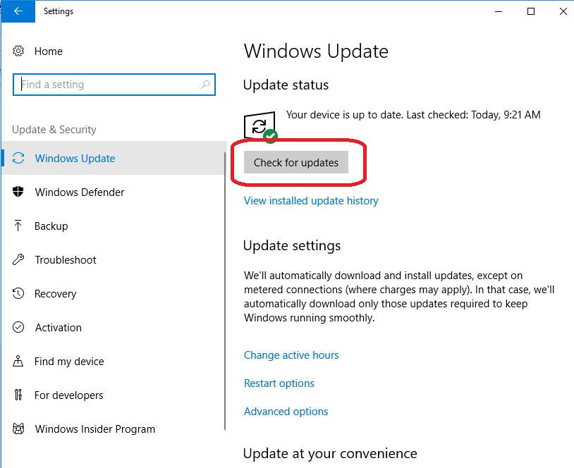check updates under update status