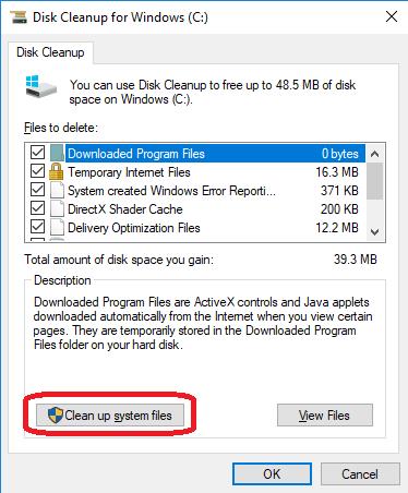 clean up system files button