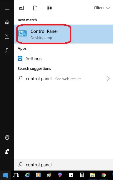 control panel on desktop app