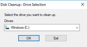 disk cleanup on drive selection