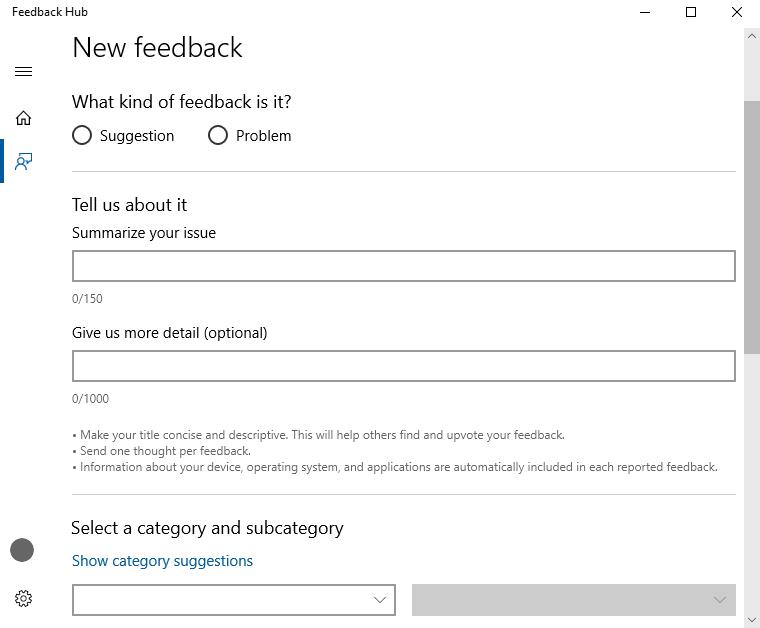 feedback hub opens