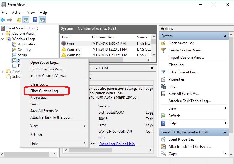 filter current log option