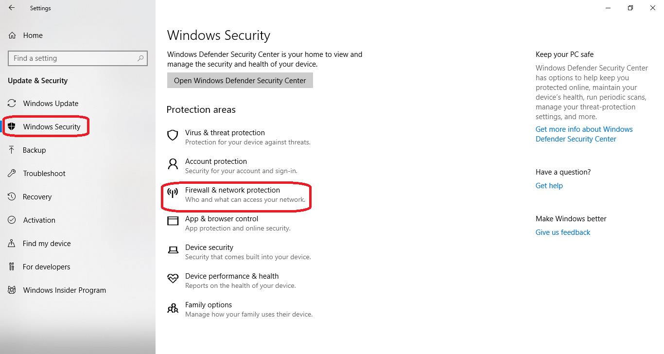 firewall and network protection under windows security