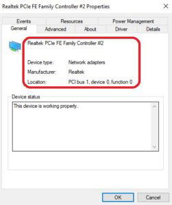 device name and manufacturer