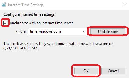 check synchronize internet time server