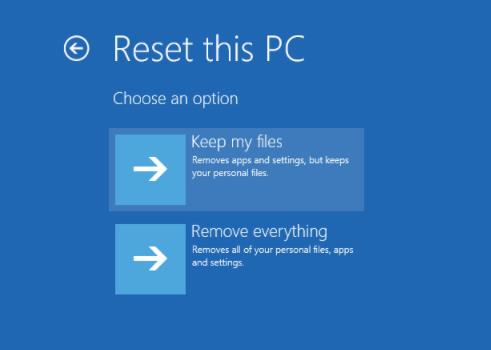 keep my files option in reset this pc
