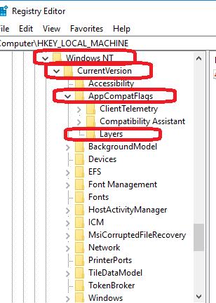 layers folder in registry editor window