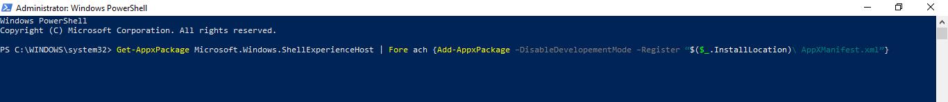 type get appxpackage microsoft.windows.shellexperiencehost