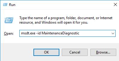 msdt.exe -id MaintenanceDiagnostic on run box