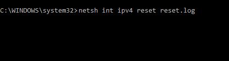 netsh int ipv4 reset reset.log into prompt