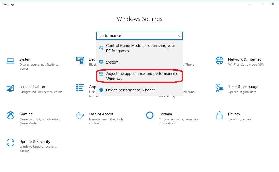 adjust the appearance and performance of Windows