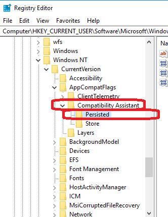 persisted folder in registry editor