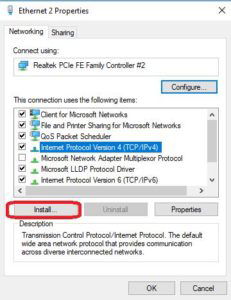 click install on properties window
