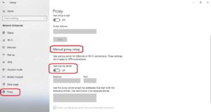 Use a proxy server slide to off
