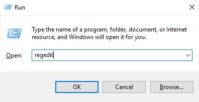 regedit in run box