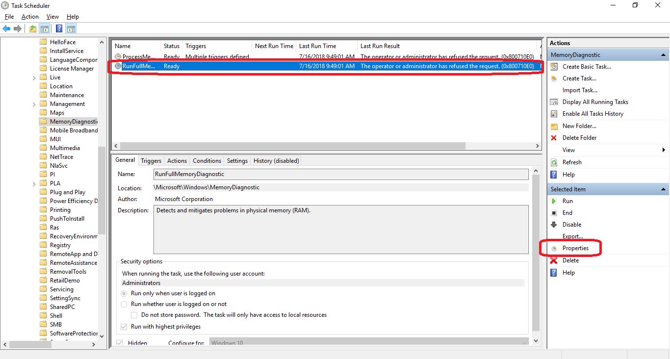 runfullmemorydiagnostic properties