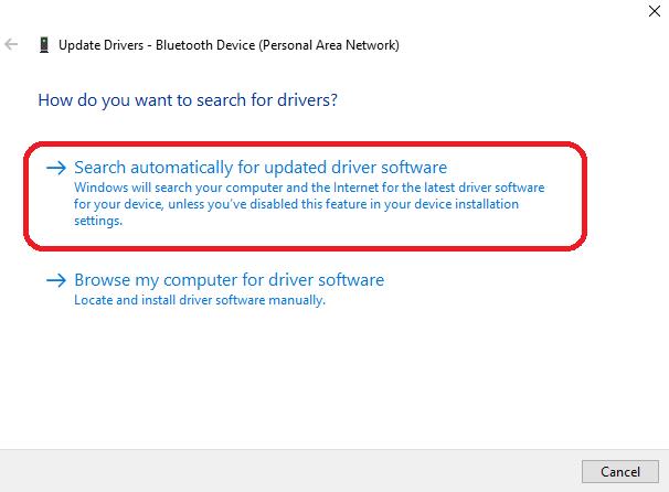 search automatically for updated drivers software