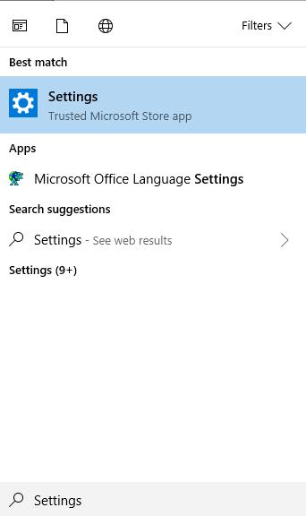 settings on start menu