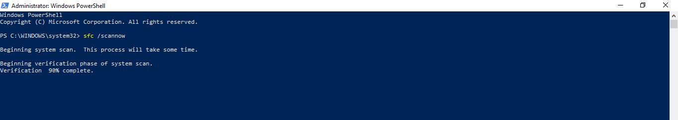 type sfc scannow in powershell window