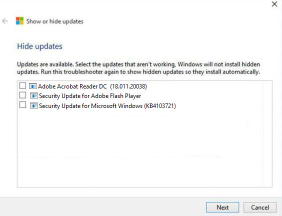 show or hide updates