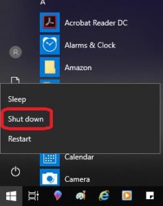 shutdown the computer