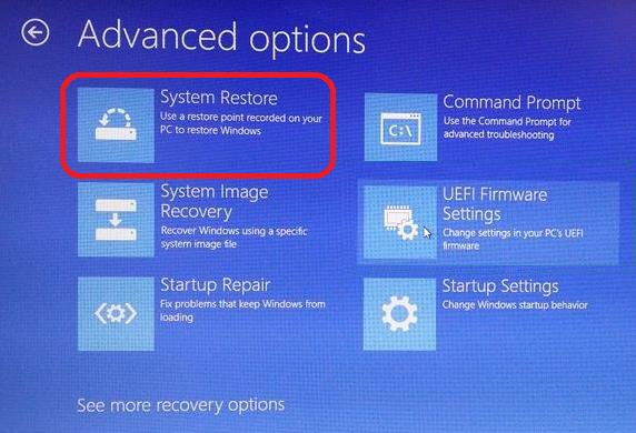 system restore in advanced options