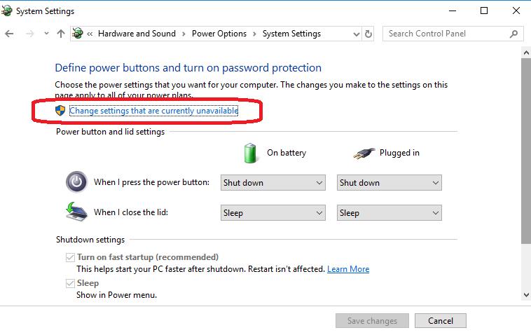 click change settings that are currently unavailable