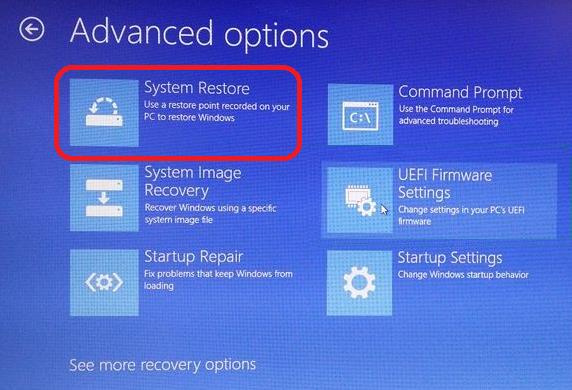 system restore under advanced options