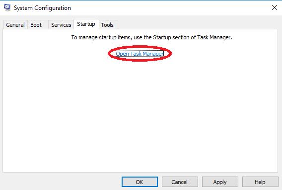 open task manager under startup tab