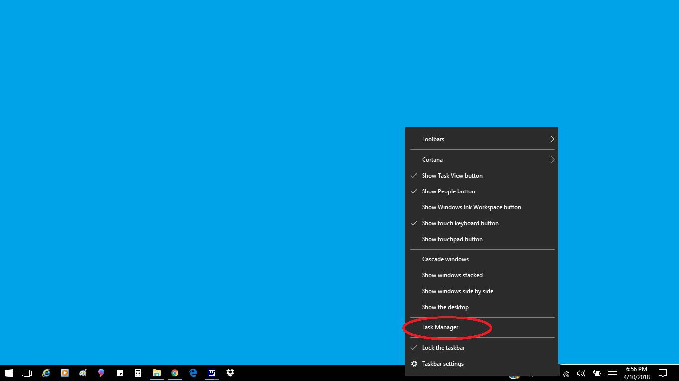 task manager in taskbar