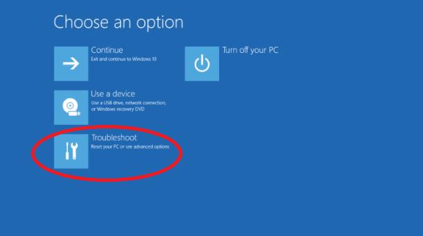 troubleshoot options menu